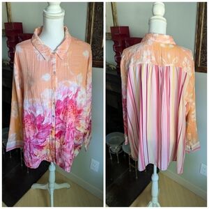 Soft Surroundings Women's 3X Altura Gauze Tunic Top Button Up Cotton Pink Orange